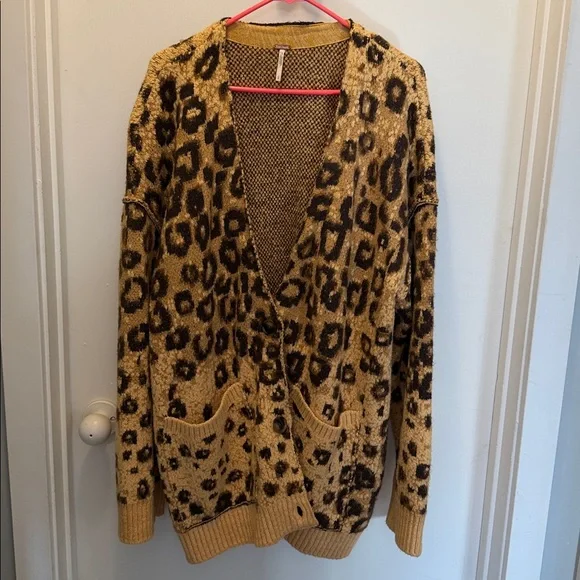 Free People State Side Cardi in Yellow Leopard Combo NWOT - Picture 7 of 8
